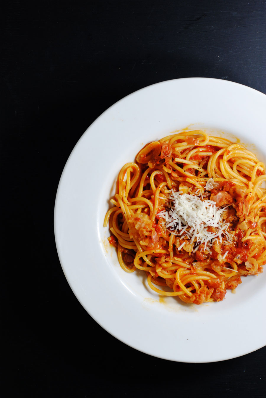 Spaghetti All'Amatriciana | White Plate Blank Slate